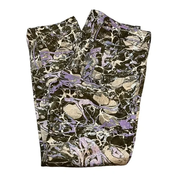Pilcro The Wanderer Camo Multicolor Jeans Green Cream Purple Metallic Size 32T - Picture 5 of 16